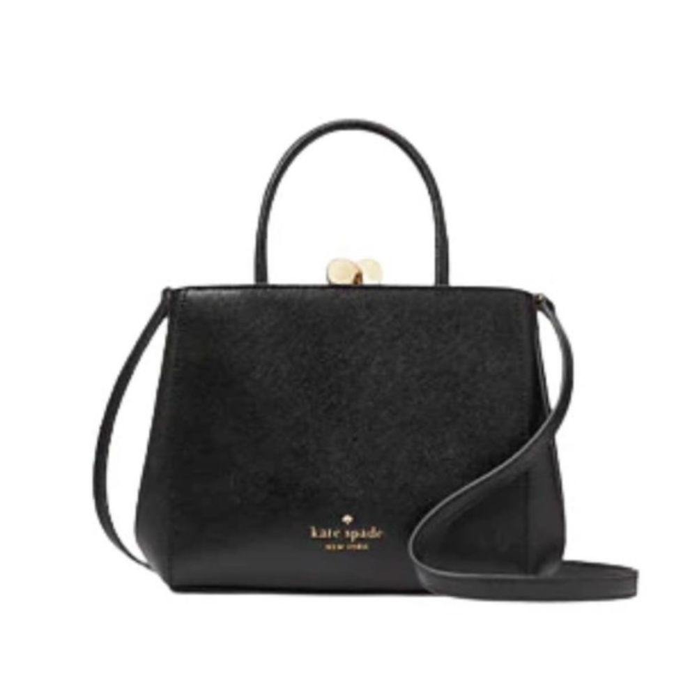 NWT KATE SPADE NEW YORK AMOUR Mini Frame Leather Satchel, Gold Accents, Black